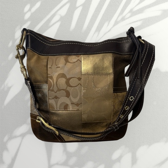 Coach Handbags - Coach Patchwork Shoulder Bag in Gold and Brown